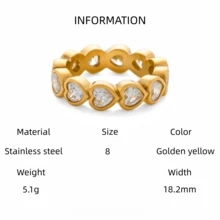 VKHK 1 件 18K 镀金不锈钢水滴心形锆石装饰单戒指，适合女性日常和婚礼佩戴，礼物 - 彩色 - 查看 20