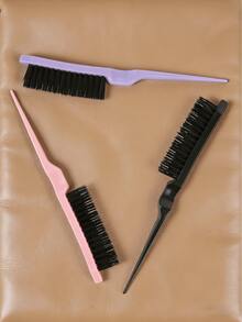 3/1件装发梳边缘控制梳撕裂梳塑料发梳尼龙蓬松梳三排沙龙理发家用倒梳梳，美发造型工具发饰 - 彩色 - 查看 4