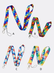 1条自闭症教育挂绳，带证件套，自闭症意识钥匙扣，带竖式证件套和拉链证件袋，非常适合教师和护士使用。