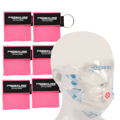 Frontline CPR Face Shields 6 Pack Emergency Kit, First-Aid And Training With One-Way Valve For Adult/Kid/Infant