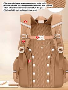 水豚儿童背包 - 可爱的小学生背包，符合人体工学的背部支撑，可调节肩带和顶部提手 - 棕色 - 查看 5