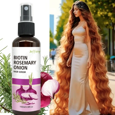 100毫升强效护发精华喷雾，生物素洋葱免洗喷雾 - 蕴含生物素、罗勒和洋葱油 - 适用于受损、脆弱发质 - 减少断裂和毛躁，提升光泽 - 适合所有发质，集护发精华、护发素、免洗护发素于一体 - 强效热保护，强韧发丝，减少断裂，令秀发亮泽柔顺 - 三效合一生物素、迷迭香和洋葱洗发水