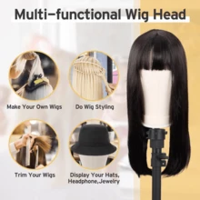 22-Inch Wig Head With Tripod Stand, Canvas Wig Head Holder With Mannequin Head, Wig-Making Display Mannequin Head Block Set. Includes One Pack Of HD Wig Caps, One Pack Of Breathable Fishnet Hair Nets, T-Pin Set, Specialised Styling Comb, And Five Large Hair Clips. Suitable For Wig Enthusiasts, Styling Design And Practice. - 粉色 - 查看 7