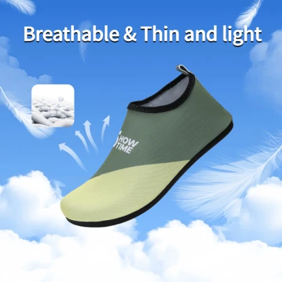 Light Green Contrast Color "SHOW TIME" Casual Slip-On Shoes, Minimalist Style, Lightweight Breathable Design, Combining Comfort Of Casual Shoes And Convenience Of House Slippers, Suitable For Relaxing At Home, Pool Activities, And Short Trips, Unisex Fashionable Shoes, Essential For Daily Wear