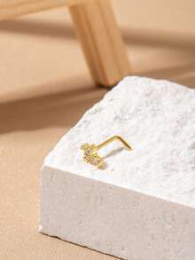 1pc Mini Cross Shape Nose Nail Ring Inlaid Shiny White Zirconia Simple Style Nose Piercing Jewelry For Women