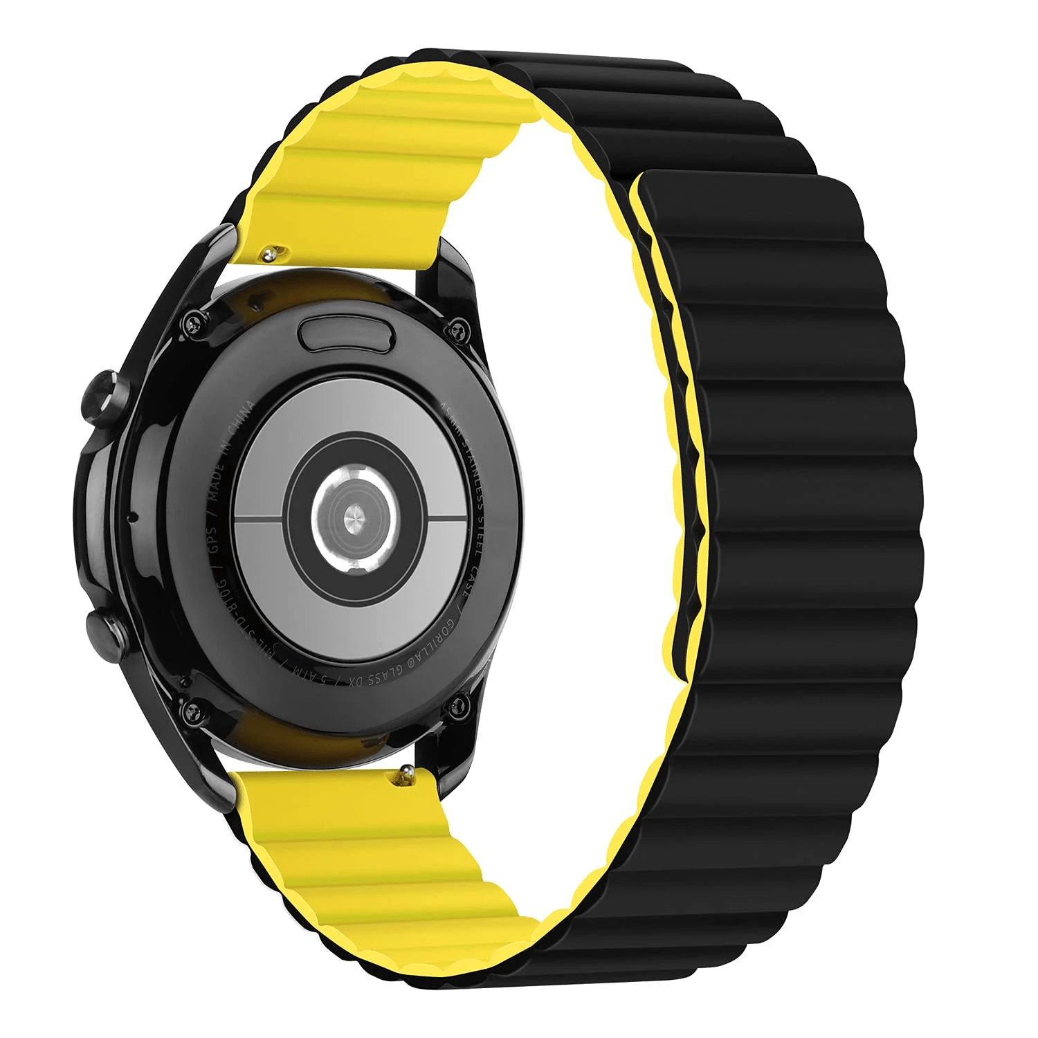 Replacement Strap For 22mm Smartwatch | Soft Silicone With Quick Release Spring System | Strong Magnetic Clasp, Compatible With Various Models - Black and Yellow - View 1
