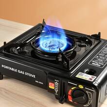 Estufa de Camping Portátil a Gas Butano  - Llama Azul Pura, 5 Niveles de Fuego, Diseño Antiviento y Delgado, para Olla Caliente, Barbacoa y Exterior - Negro - Ver 5