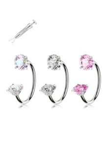 Khuyên mũi hình móng ngựa 8mm, cỡ 20G (0.8mm)/18G (1.0mm), ren trong, đính đá quý, kèm chốt giữ khuyên mũi hình cầu. - 3 chiếc nhẫn + dụng cụ - Xem 8