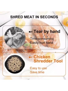 Desmenuzadora de pollo, desmenuzadora de pollo con tapa transparente para exhibición, picadora de carne con base antideslizante, desmenuzadora de pollo apta para lavavajillas. - Negro - Ver 7