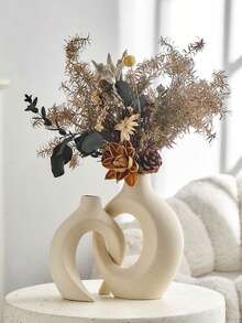 2pcs Ceramic Vase Set - Modern Wreath Shaped Vases, Creative White Flower Vases, Minimalist Style Decorative Vases, Suitable For Living Room, Entryway, Bookshelf, Fireplace, Centerpiece, Shelves, Room Decor (Please Note Product Dimensions)