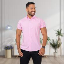 Men's Slim Fit Cotton Button-Down Dress Shirt - Baby Pink - View 1