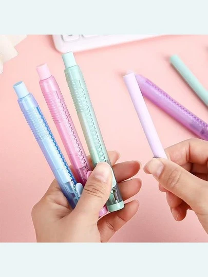 这款超强清洁橡皮擦可轻轻擦拭，不留痕迹或碎屑。橡皮擦可替换且可伸缩。适用于办公、学校用品、学生奖励、返校礼物、学生礼品、奖励和学习用品。