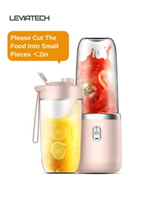 LEVIATECH 1个400毫升无线便携式电动榨汁搅拌机，USB充电迷你果汁搅拌机，带6个刀片和双杯，多功能榨汁杯搅拌机，适合家庭或户外厨房食品加工，非常适合榨取蔬菜、水果和制作冰沙。