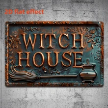 1pc 2D Vintage Witch House Iron Sign - Iron Wall Decor With Broom And Cauldron Design, Suitable For Halloween, Garage, Porch, Cafe, Bar, Man Cave, Living Room Or Garden Shop, Halloween Decoration - Multicolor - View 5
