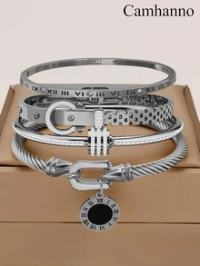 Camhanno 4pcs Exquisite And Fashionable Stainless Steel Bracelet Set, Elegant, Is The Perfect Choice For Showcasing Charm On Dates - Multicolor - View 7