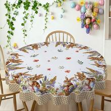 36件套卡其色波点复活节快乐桌布，饰有复活节兔子彩蛋和农舍图案，适合春夏餐桌装饰，是复活节的理想礼物，也适合室内外/复活节派对和家居装饰，以及复活节和农舍风格的装饰。 - 03 - 查看 2