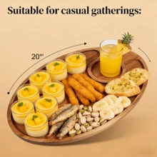 Nordic Minimalist Wooden Serving Tray, Made Of Solid Hardwood, Built-In Cup Holders/Dipping Sauce Compartments - No Assembly Required, Dishwasher - Suitable For Home, Restaurant, Wedding, Picnic Party, Patio, Catering - For Cheese, Appetizers, Steak, Desserts - Can Be Used As A Service Tray, Tiered Ramadan Decor Tray, Restaurant Serving Platter, Rustic Wooden Platter, Charcuterie Board, Kitchen Accessory - Brown - View 9
