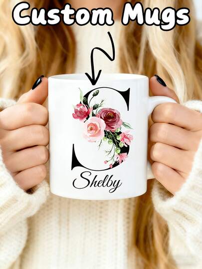 Personalized Letter Custom Text Mug, 1/2/4 Pcs, Customizable Initial Coffee Cup, Perfect Gift For Mother's Day, Birthday, Wedding Anniversary, Graduation, Also Ideal For Bridesmaids, Daughter-In-Law, Wife, Girlfriend, Family, Friends, Coworkers. Reusable And Durable Personalized Letter Drinkware, Suitable For Home, Office, Cafe Use. Unique Custom Name Text Mug, Suitable For Hot And Cold Beverages Such As Coffee, Tea, Milk.