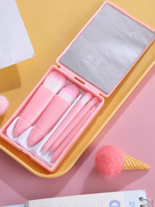 5件套便携式化妆刷套装，带镜子，盒装化妆刷套装，多功能散粉刷，腮红刷（带镜盒），迷你多功能散粉刷，粉底刷，眼影刷，晕染刷，美妆工具套装