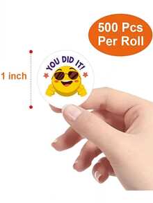 500张/卷卡通黄色表情贴纸，1英寸，教师可用于表扬和鼓励学生。适用于文具、书籍、手机、笔记本电脑、台式电脑、头盔、水瓶、眼镜等。多用途PVC防水贴纸，可爱笑脸奖励贴纸，500张/卷，2.5厘米自粘贴纸，包装胶带封口贴纸。 - 彩色 - 查看 6