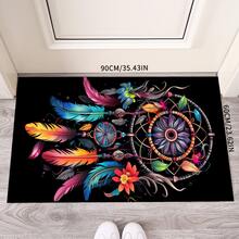 Covor vibrant inspirat de Dreamcatcher - Design colorat cu pene și flori, potrivit pentru decorul camerei de zi sau al dormitorului, covor decorativ estetic pentru casă cu model complex, covor pentru camera de zi