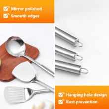 3pcs Stainless Steel Multi-Function Cooking Utensil Set, Including Spoon And Spatula, Kitchen Cooking Tools, Suitable For Home, Apartment And Dorm Use - Silver - View 3