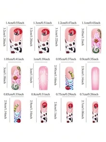 24pcs Long Square French Polka Dot Nails, 3D Ladybug Acrylic Nails Fake Nails Perfect For Everyday Wear - Multicolor - View 5