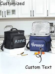 Customized Portable Lunch Bag, Large Capacity Reusable Insulated Lunch Bag, Customized Text Insulated Food Container, Waterproof Office Cooler Lunch Box With Shoulder Strap, Large Capacity Travel Tote Insulated Lunch Bag, Lunch Box Bag, Thickened Waterproof Lunch Bag For Students, Aluminum Foil Insulated Picnic Bag, Ladies Lunch Box, Waterproof Insulated Lunch Bag For School & Travel, New Year & Valentine's Day Gift - Multicolor - View 1