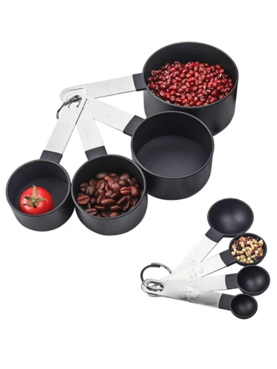 8pcs Measuring Cups & Spoons Set, Stackable Cups And Spoons, Nesting Measure Cups With Stainless Steel Handle, Kitchen Gadgets For Cooking & Baking