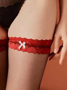 1 Pair Lace Trim Heart & Bow Tights - Delicate & Sexy Intimate Wear For Valentine's Date Nights - Multicolor - View 12