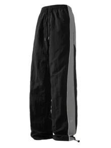 Quần dài ống đứng rộng rãi dành cho nam, chất liệu nylon, quần thể thao nam, gấu quần có dây rút thời trang, thiết kế phối màu tương phản, phong cách đường phố cho mùa xuân và mùa thu. - màu đen - Xem 8