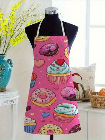1 pieza Delantal de poliéster con diseño de "Pastel de hornear, postre, donut", delantales para parejas, regalo de San Valentín, adecuado para el hogar, barbacoa al aire libre, limpieza, diseño de pasteles y postres, excelente para entusiastas de la cocina y la repostería, regalo para tu ser querido