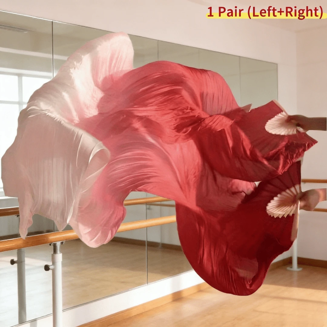 一对（左+右）肚皮舞仿丝绸面纱扇 1.2米/1.5米/1.8米 人造丝竹长扇 手工制作 肚皮舞折叠仿扇 舞蹈表演用 - 紅色漸層 - 查看 1