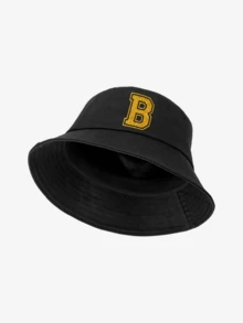 1顶儿童黑色字母图案个性化遮阳帽，26个字母可选，时尚简约轻便渔夫帽，适合男孩女孩春夏户外活动，可作为生日/节日实用礼物 - 黑色 - 查看 29