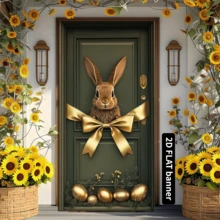 Pancarta vintage de porche de Pascua con conejo y lazo - Poliéster, apta para decoración primaveral de interiores y exteriores, fiestas, sin necesidad de electricidad, telón de fondo fotográfico multiusos, decoración de puertas, mariposa