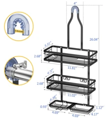 CADIMAC 5pcs Hanging Shower Caddy, Over Shower Head Bathroom Storage Rack, Shampoo & Shower Gel Organizer With Soap Holder & Towel Hooks, Rust-Proof No Drilling Required Adjustable Hanging Shower Shelf, Bathroom Accessories - 黑色 - 查看 2
