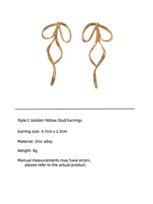 1 对优雅金色蝴蝶结金属耳钉，适合女士在情人节、约会、外出和日常佩戴