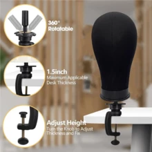 22-Inch Wig Head With Tripod Stand, Canvas Wig Head Holder With Mannequin Head, Wig-Making Display Mannequin Head Block Set. Includes One Pack Of HD Wig Caps, One Pack Of Breathable Fishnet Hair Nets, T-Pin Set, Specialised Styling Comb, And Five Large Hair Clips. Suitable For Wig Enthusiasts, Styling Design And Practice. - 黑色 - 查看 3