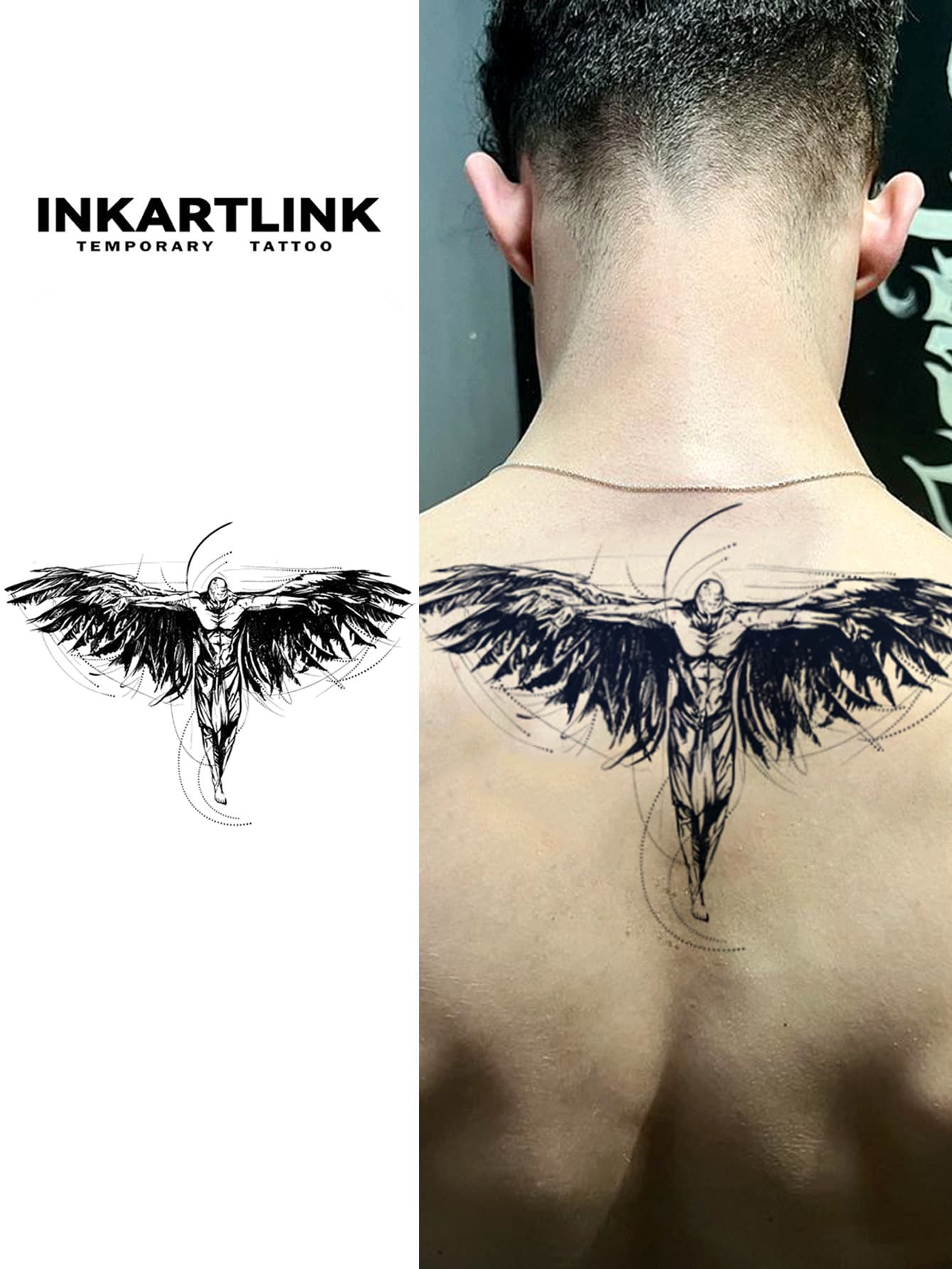 INKARTLINK 堕落天使之翼半永久纹身贴纸，革命性纹身技术，手部花朵图案，手部纹身，临时纹身，持久耐用，防水，逼真纹身效果，植物基，神奇水纹身
