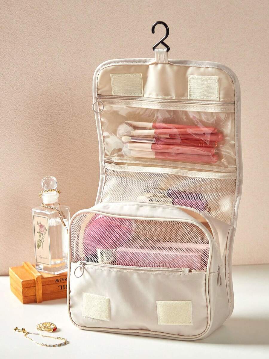 1 Peça Bolsa de Higiene Pessoal para Viagem, Organizador de Maquiagem Portátil, Bolsa Impermeável para Cosméticos, Nécessaire Portátil para Acessórios de Banheiro, Cosméticos, Suprimentos Diários e Itens de Estudo - Bege - Visão 1