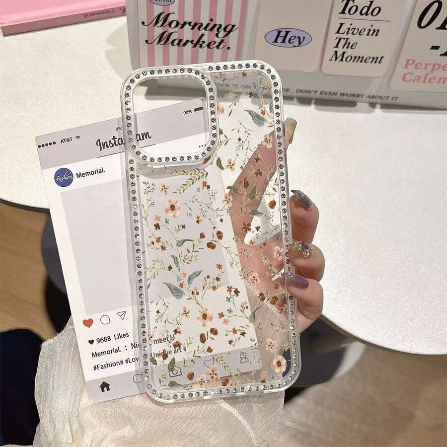 Brown vine flower Pattern, suitable for smartphone cases, compatible with Apple 17Pro, 17Promax, 12ProMax, 13ProMax, Apple 16, Apple 15ProMax, Apple 11Pro, Apple 14Plus, and Apple 16E. - transparente - Ver 1