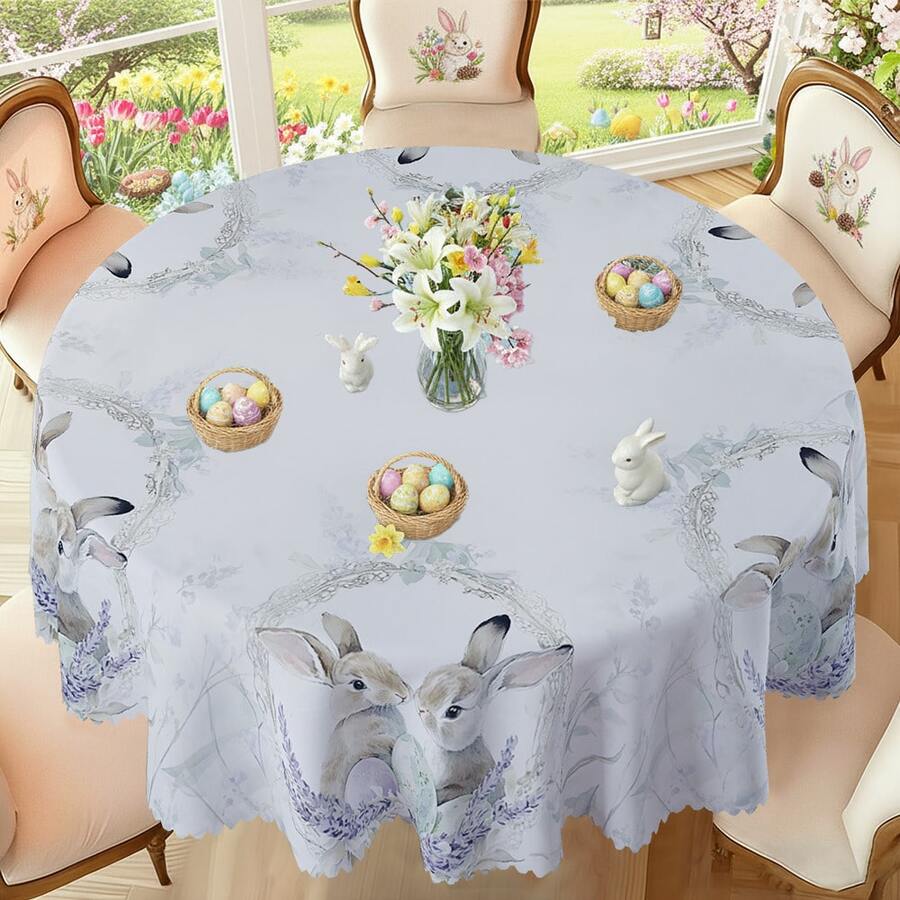 1pc/36pcs Pastel Blue Plaid Easter Happy Tablecloth, Easter Bunny Egg And Farmhouse Design, Spring And Summer Tabletop Decor, Easter Gift, Ideal For Indoor Outdoor/Easter Party And Home Decoration, Easter Decor, Farmhouse Decor - Multicolor - View 1