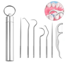 Palitos De Dentes Kit com 7 De Aço Inoxidável Reutilizáveis Portáteis Limpeza Oral - Prata - Visão 8