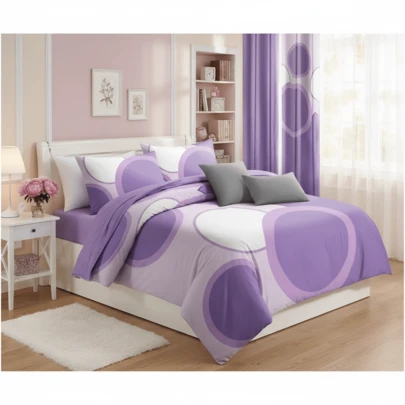 CozyCreatures Elegance Light Purple Dots Print 9-Piece Bedspread Sets With Matching Curtains, Ultra-Soft Microfiber Bedding Collection In Fashin Dots Pattern, Complete Bed-In-A-Bag Solution For Queen/King/Cal King Sets BedRoom, RVs & Wedding Decor, Skin-Friendly Thermoregulating Machine Washable, All Seasons Festival Of Ideal Gift