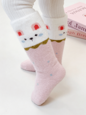 1/3/6 Pairs Baby/Toddler Warm Cartoon Strawberry Rabbit Thermal Lined Thick Knee High Socks, Autumn/Winter