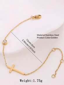 VceTd 1入組18k鍍金獨特時尚不鏽鋼十字手鍊,適合日常佩戴和送禮,男女皆宜 - 金黃色 - 查看 8
