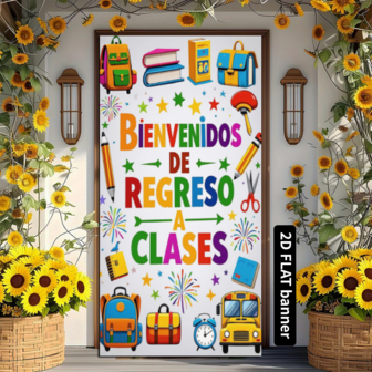 Festbanderoll 1 styck tillverkad av polyestermaterial, dörrkarmsbanderoll för skolstartssäsongen, färgglad vindväska i skolmaterial, penna, stjärna, fyrverkerier, vit bakgrundsdesign, lämplig för ytterdörr, dekorativa föremål för inomhus och utomhus, fotograferingsscener, dekoration för skolstartssäsongen, festdekoration för skolstartssäsongen