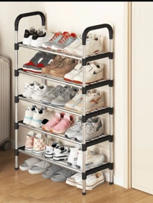 Caja de Almacenamiento Multifuncional para Zapatos de Acero Inoxidable de 4/5/6/7 Capas en Negro y Rosa - Estante de Zapatos con Manijas - Solución de Almacenamiento en el Hogar, Ahorro de Espacio, Rack Decorativo Ajustable para Dormitorio, Cocina, Baño, Alquiler, Entrada, Porche, Armario y Pasillo - Negro - Ver 14