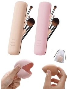 Soporte para brochas de maquillaje, bolsa de cosméticos, bolsa de viaje para brochas de maquillaje, caja de almacenamiento de maquillaje, soporte de brocha de maquillaje de silicona 2 en 1 con soporte para esponja de maquillaje, soporte portátil suave para brochas faciales con cierre magnético reforzado antideslizante, bolsa de aseo de viaje, bolsa de maquillaje, artículo de viaje esencial - Multicolor - Ver 7