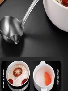 1个不锈钢撇油勺，加厚304长柄，多功能火锅汤勺，厨房油水分离工具，健康低脂烹饪必备，大容量防烫手柄设计，易于清洗的不粘油分离勺，面条饺子滤勺，实用厨房撇油工具